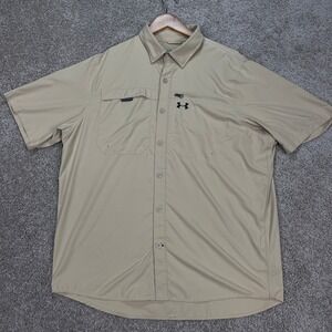 Under Armour Polo Shirt Mens Large Beige Short Sleeve Loose Fit Vents HeatGear